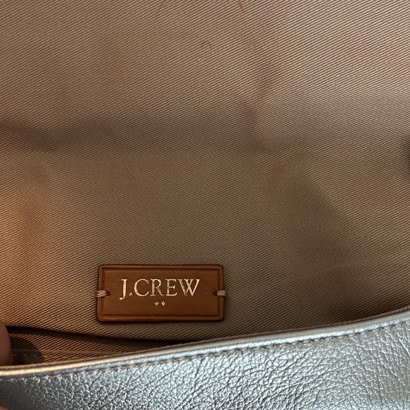 J. Crew Factory Envelope silver Leather Shoulder Bag Clutch with Chain Strap - Picture 6 of 7